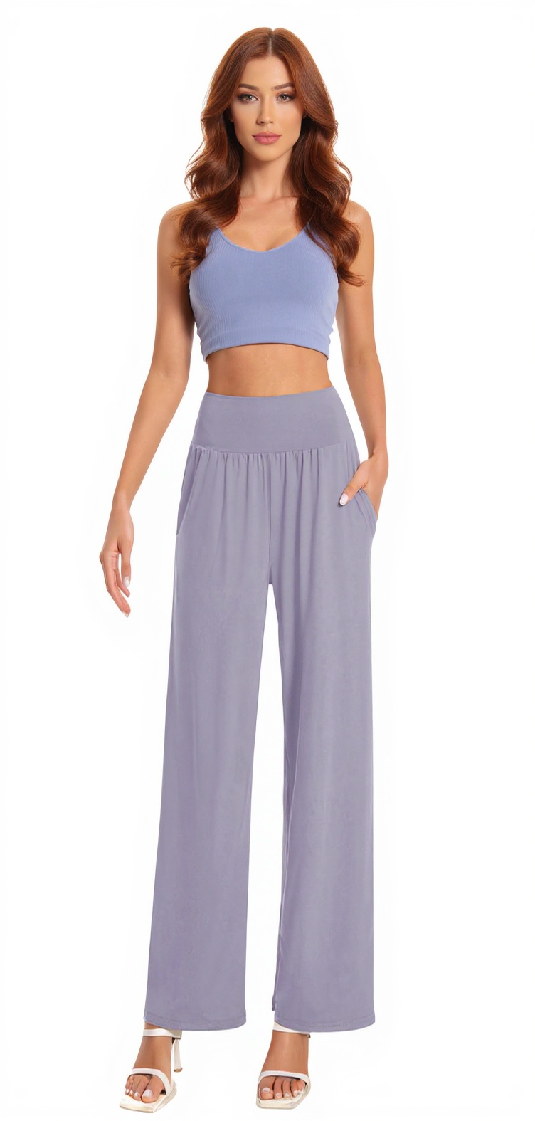 Wide-Leg Yoga Pants in Grey Purple — The Season Shift Edit style look